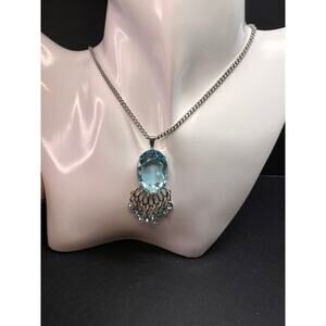 Vintage Park Lane Mid Century Blue Glass Chandelier Necklace 21”